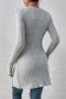 Women's Elegant Touch Gray Button Detailed Square Neck Ribbed Asymmetrical Hem Long Sleeve Blouse - 3