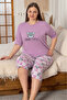 Plus Size Cotton Piece Patterned Short Sleeve Bermuda Capri Pajama Set - 5