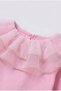 Girl's Cotton Pack Pink Tulle Flounce Collar Blouse - Gold Striped Detail - 5