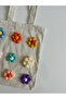 Handmade Knitted Daisy Detailed Canvas Tote Bag – Cloth Shoulder Bag - Beach Bag - 4