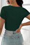 Women's Elegant Touch Green Half Sleeve Solid Collar Crop Top Blouse