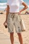 Women's Italian Mink Bermuda Shorts with Elastic Waist, Appliqué and Sequin Detail C Pocketed