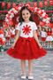 Girls' White Bodysuit and Red Tutu Skirt Set – School Event and Holiday Performance Outfit 5-13 Years