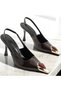 Stone Detailed Patent Leather Open Back Shoes Heeled Shoes - 2