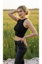 Women's Crew Neck Zero Sleeve Off Shoulder Top Ribbed Knit Krop Body Athlete - 2