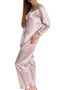 Women's Lace Detailed, Long Sleeve Satin Pajama Set - 2