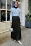 Dark Khaki Pleated Skirt with Hidden Elastic Waistband - 4