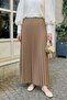 Beige Pleated Skirt with Hidden Elastic Waistband - 4
