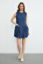 Pocketed Pleated Mini Size Jean Dress - 5