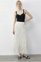 Women's Ecru Elastic Waist Self-Patterned Lined Midi Skirt 355 60286035 - 4