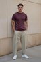 Men's Textured Corded Fabric Knitwear T-Shirt Claret Red - Crew Neck, Fit, Summer, Knitted - 3