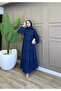 Ruffled Chiffon Dress Navy Blue - 3