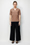 Women's Polo Neck Openwork Thin Knitwear Blouse Moka - 5
