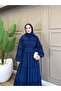 Ruffled Chiffon Dress Navy Blue - 6