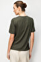 Women's Open Collar Floral Embroidered Combed Cotton T-Shirt Khaki - 4
