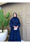 Ruffled Chiffon Dress Navy Blue - 7