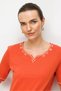 Women's Crew Neck and Sleeve Embroidered P Cotton U Combed Cotton T-Shirt Orange - 2
