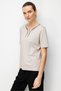 Women's Open Collar Floral Embroidered Combed Cotton T-Shirt Beige - 2