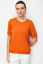 Women's Crew Neck Blouse Striped with Side Buttons Fine Knit Blouse Orange - 2