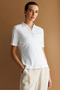 Women's Polo Neck Needle Embroidered Pa Cotton Combed Cotton T-Shirt Ecru - 2