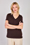 Women's V-Neck Basic T-Shirt - Bitter Brown - 4