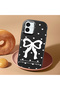 iPhone 16 Plus Compatible Camera Protected Black Soft Silicone Phone Case Bowknot Patterned - 2