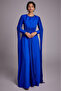 Women's Tulle Detailed Draped Evening Dress - Cobalt Blue
