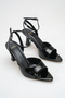 Women's Pointed Toe Ankle-Tie Heeled Shoes Black Patent Leather