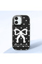 iPhone 17 Compatible Camera Protected Black Soft Silicone Phone Case Bowknot Patterned
