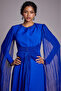 Women's Tulle Detailed Draped Evening Dress - Cobalt Blue - 7