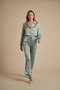 Women's Green Satin Crop Pajama Set – Shirt Collar, Button-Up, and Stylish Loungewear - 3