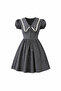 Women Gray Plaid Patterned Lace Peter Pan collar Bow Detail Short Sleeve Mini Dress - 5