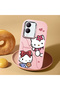 حافظة هاتف من السيليكون الناعم باللون الوردي متوافقة مع كاميرا Vivo Y28 Hello Kitty منقوش - 2