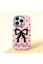 iPhone 15 Pro Compatible Camera Protected Pink Soft Silicone Phone Case Bowknot Patterned
