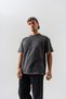 Men's "Brz" Appliqué Embroidered Washed Oversized Pattern Crew Neck T-Shirt - 5