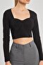 Women's Square Neck Long Sleeve Blouse - Black - 3