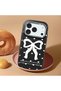 iPhone 17/18 Pro Compatible Camera Protected Black Soft Silicone Phone Case with Bow Pattern - 2