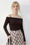Women's Bitter Brown Strappy Lace Detailed Madonna Collar Blouse 1064 60286037