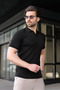 Black Slim Fit Polo Collar Knitwear Men's T-Shirt E7472 - 5