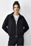 Women's Black Oversize Belt Detailed Zippered Lined Bomber Jacket 2911 60286013 - 3