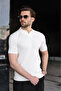 White Slim Fit Polo Collar Knitwear Men's T-Shirt E7472 - 2