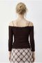 Women's Bitter Brown Strappy Lace Detailed Madonna Collar Blouse 1064 60286037 - 5