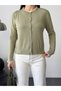 Lace Detailed Crew Neck Long Sleeve Premium Green Knitwear Cardigan - 2