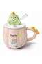 Cute Dinosaur Figured Ceramic Mug with Lid 300ml Coffee Cup with Spoon Design |   Pink Dinosaur