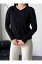 Lace Detailed Crew Neck Long Sleeve Premium Black Knitwear Cardigan - 2