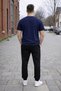 Unisex Navy Blue Jaguar Printed Tracksuit Set Relaxed Fit Daily Sports Casual Bottom Top Set - 2
