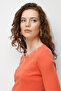 Women's Crew Neck Collar and Sleeves Embroidered P Cotton U Combed Cotton Blouse Orange - 2