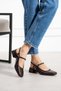 Beatta Women's Heeled Ankle Strap Shoes Block Heel Pack Ballet Flats Brown Leather