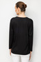 Women's Crew Neck Collar Chain Trim Combed Cotton Blouse Black - 4