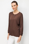 Women's Crew Neck Long Sleeve Combed Cotton Blouse Dark Brown - 3